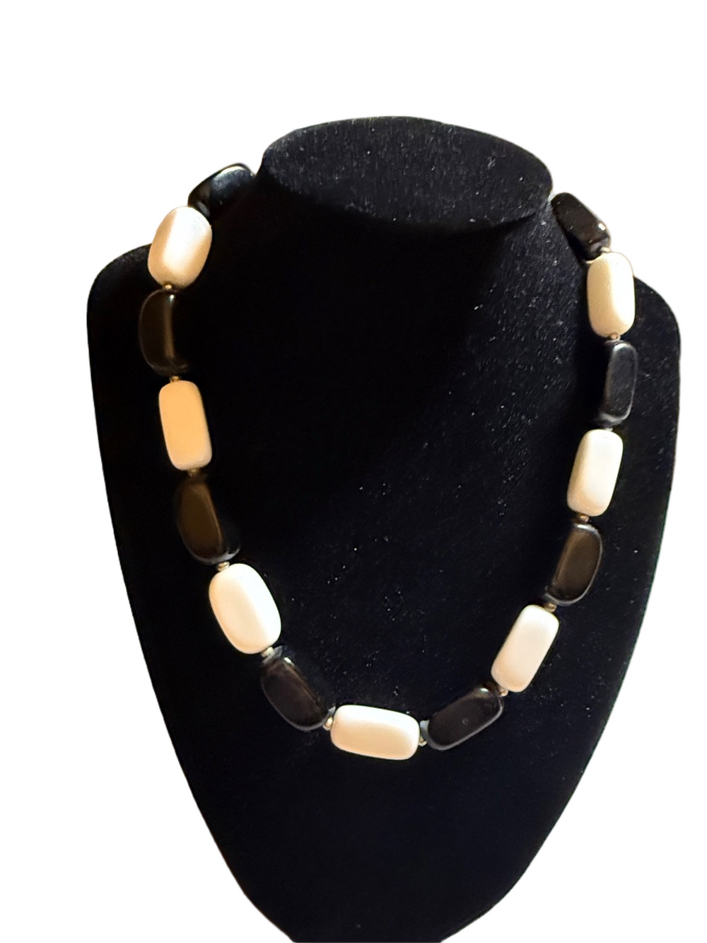 Black and White Beaded Statement Necklace - Elegant Contrast